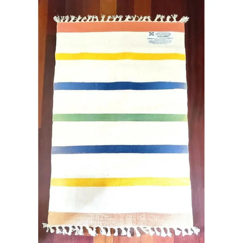 Vintage Dhurrie Rug Cotton Stencil Changing Lanes Trucks Cars School Bus